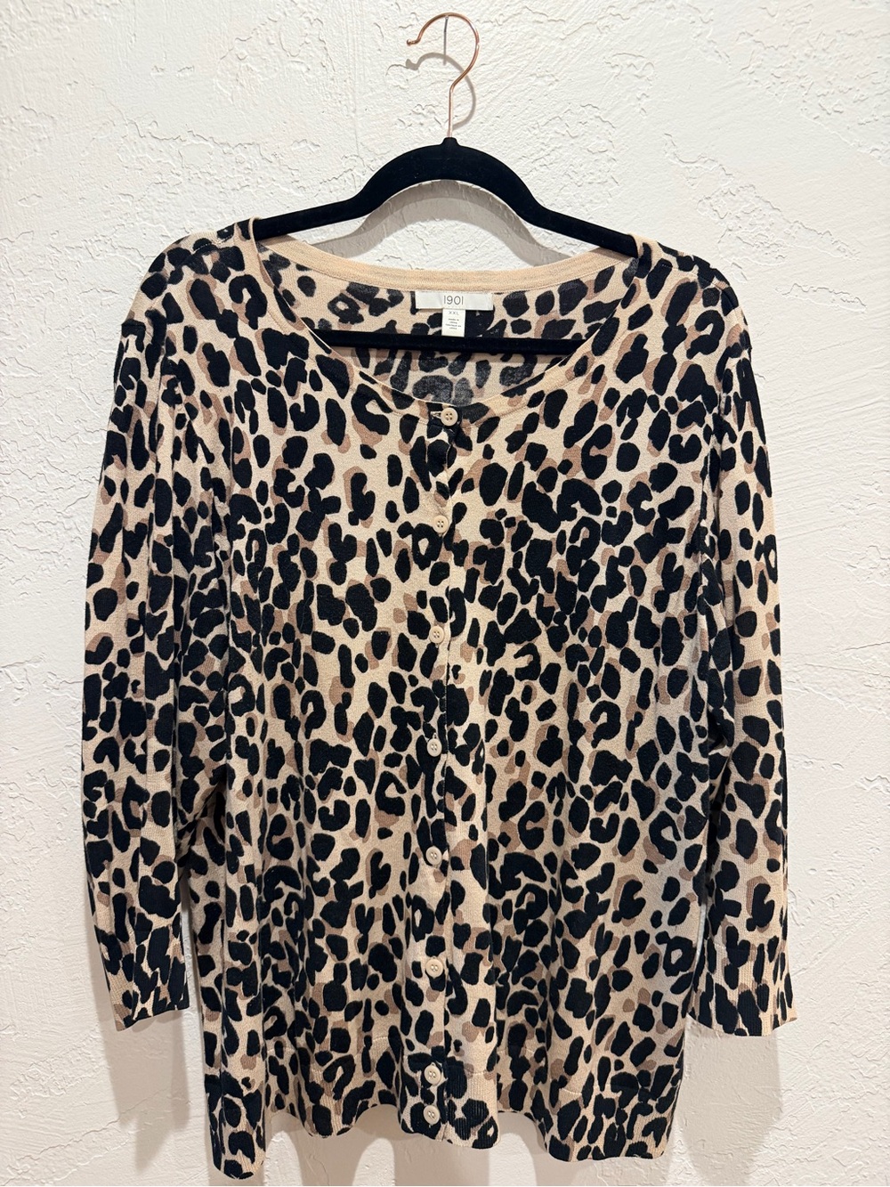 1901 Beige and Black Leopard Button-Front Cardigan